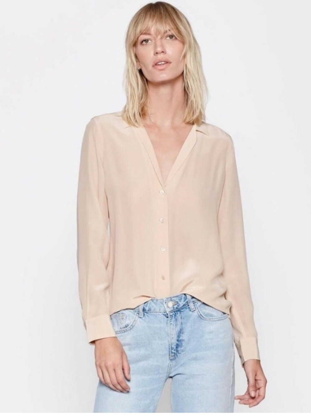 Equipment Femme Adalyn Silk Notch Collar Blouse in French Nude. Size medium.